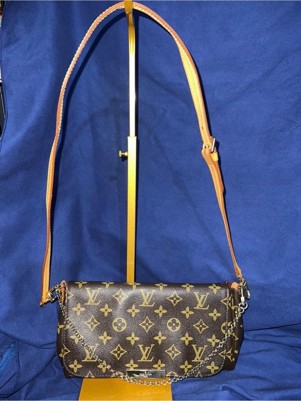 Brown Monogram Crossbody Bag with Tan Strap (plk)